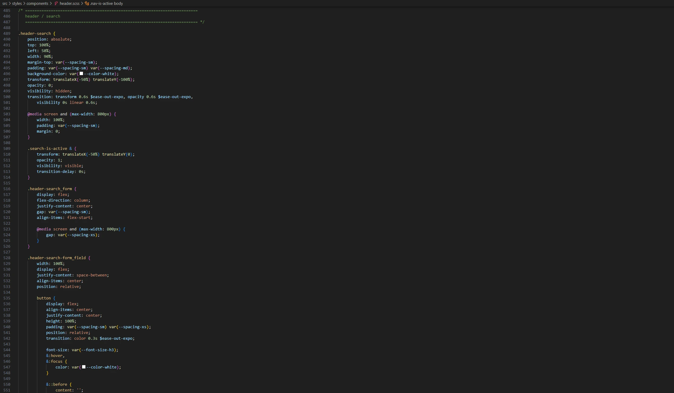 Composante SCSS barre de recherche